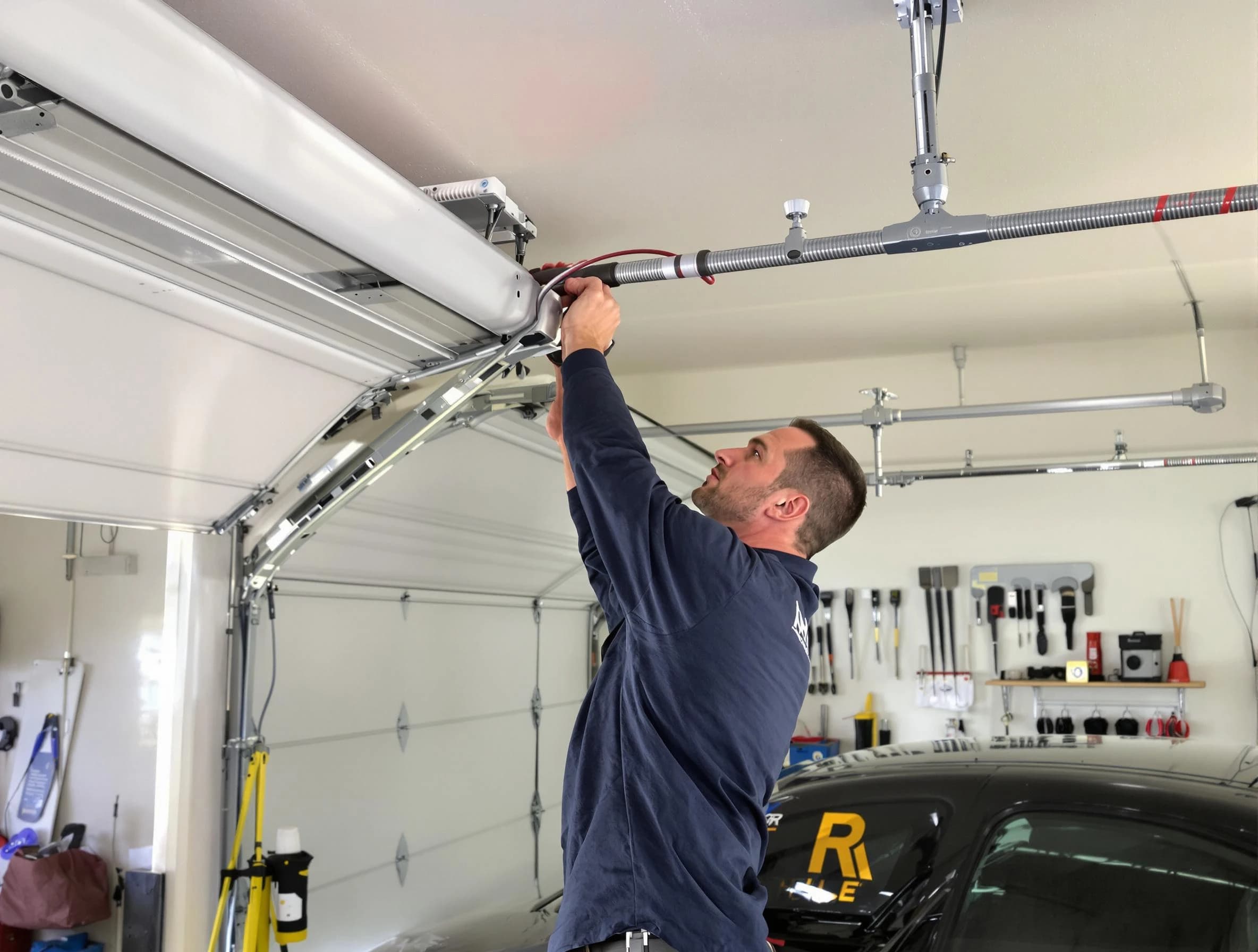 Dedham Garage Door Repair technician performing garage door cable repair in Dedham