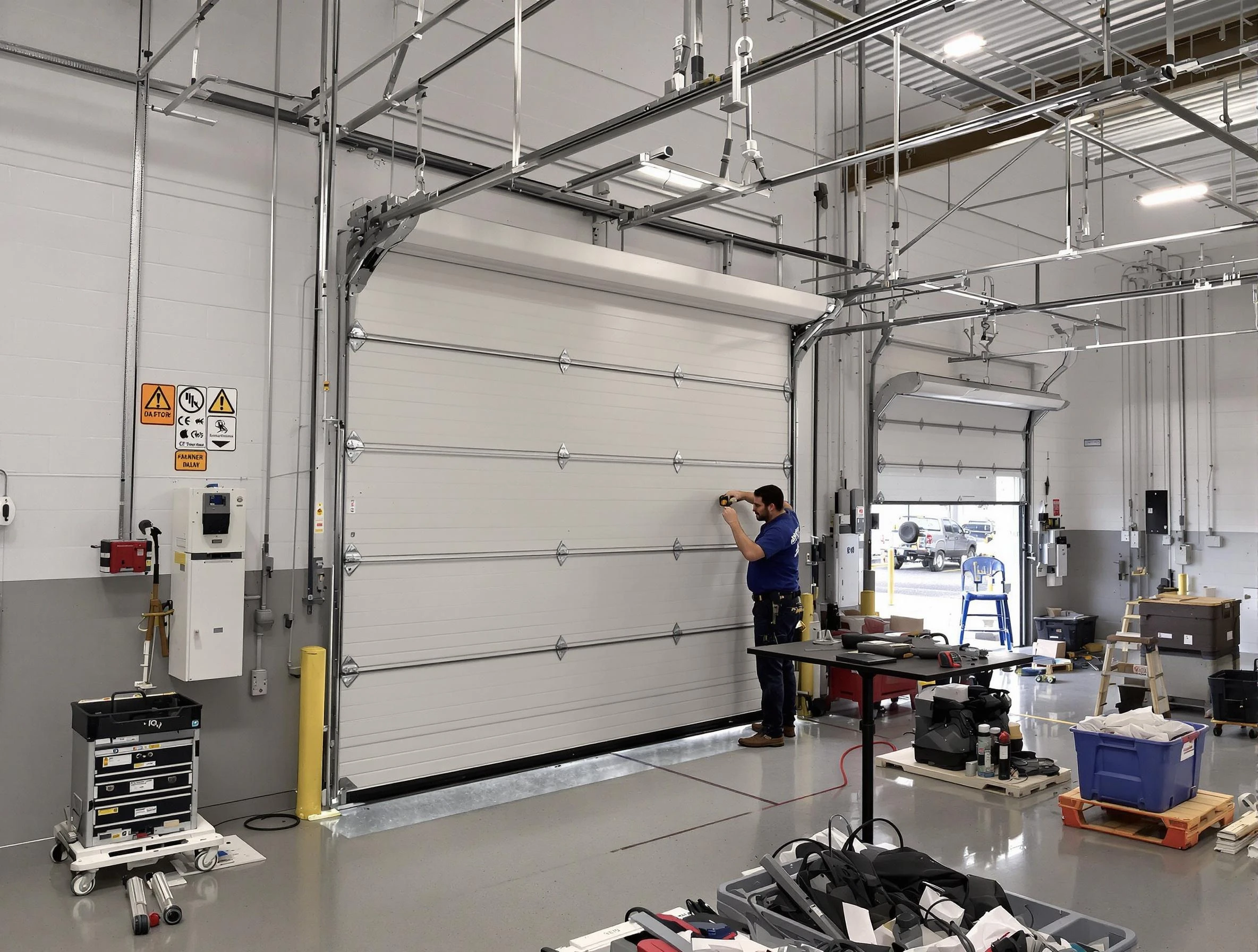 Commercial garage door repair being performed by Dedham Garage Door Repair expert in Dedham