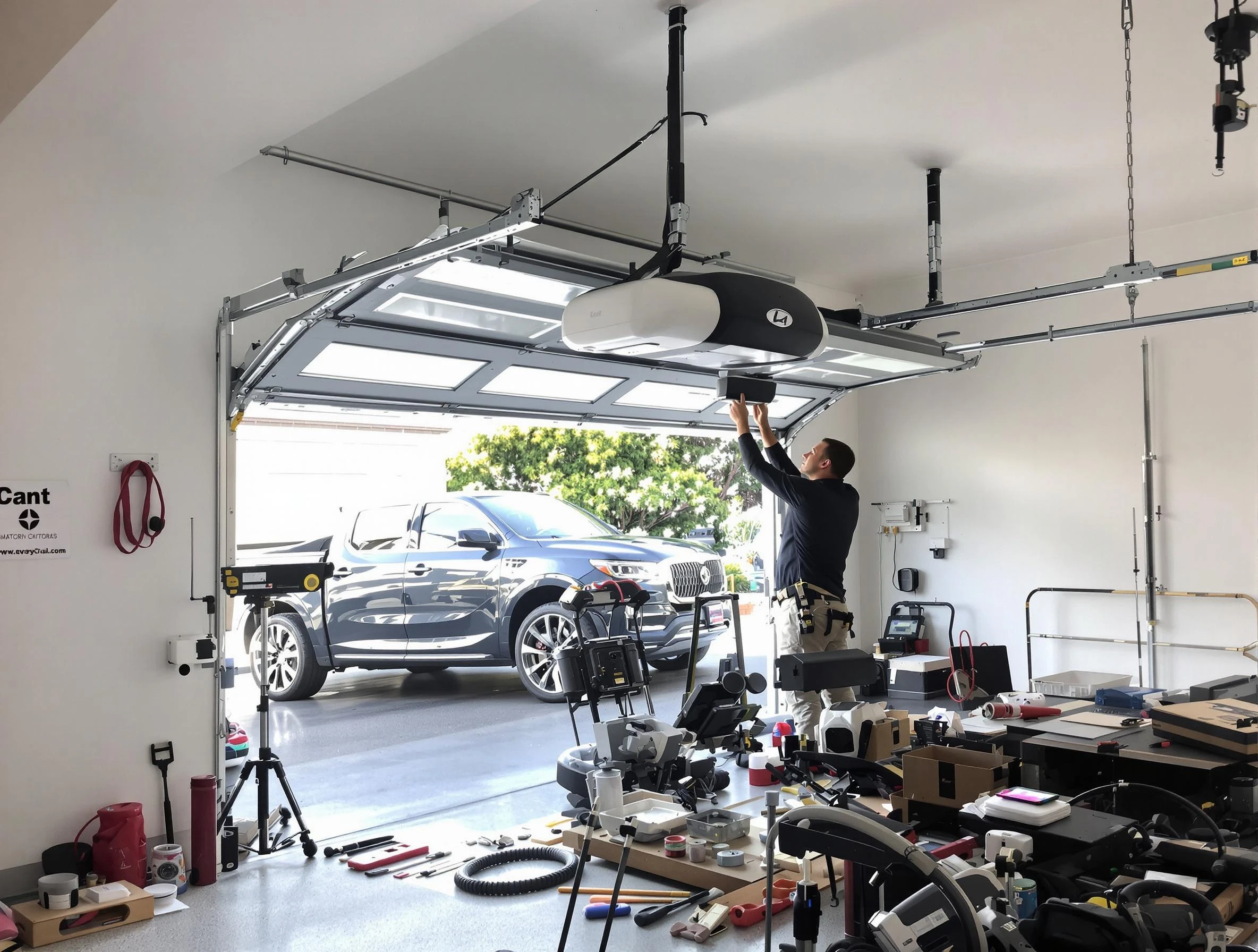 Dedham Garage Door Repair specialist installing smart garage door opener system in Dedham home